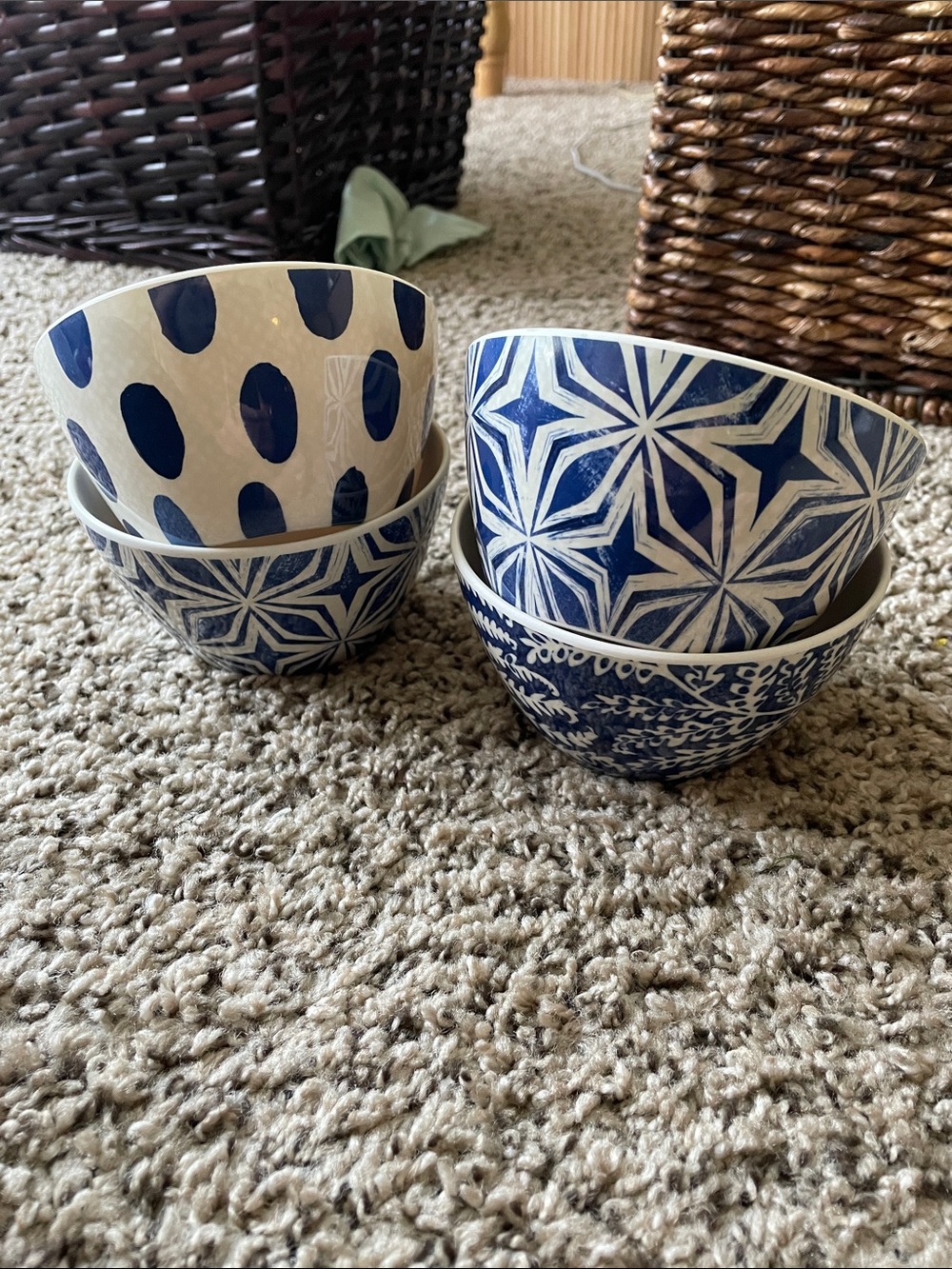 Blue Patterned plastic Bowls - Set of 4